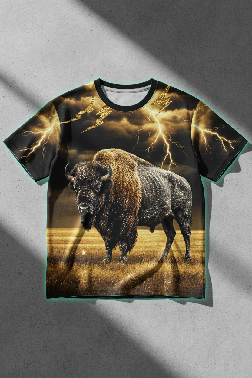 Diamond & 24K Gold Bison Luxury AOP T-Shirt