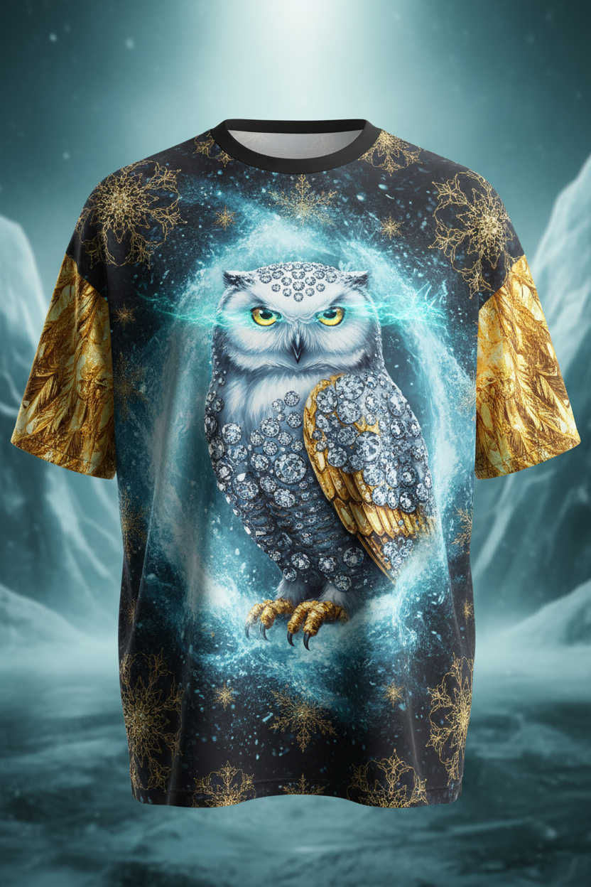 Diamond Snowy Owl Blizzard Luxury AOP T-Shirt