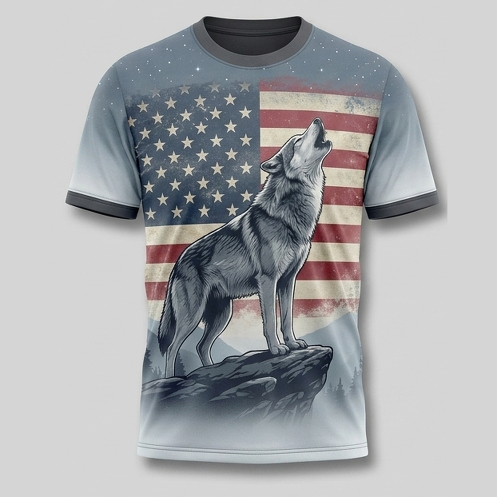 Vintage Howling Mountain Wolf Aop T-Shirt
