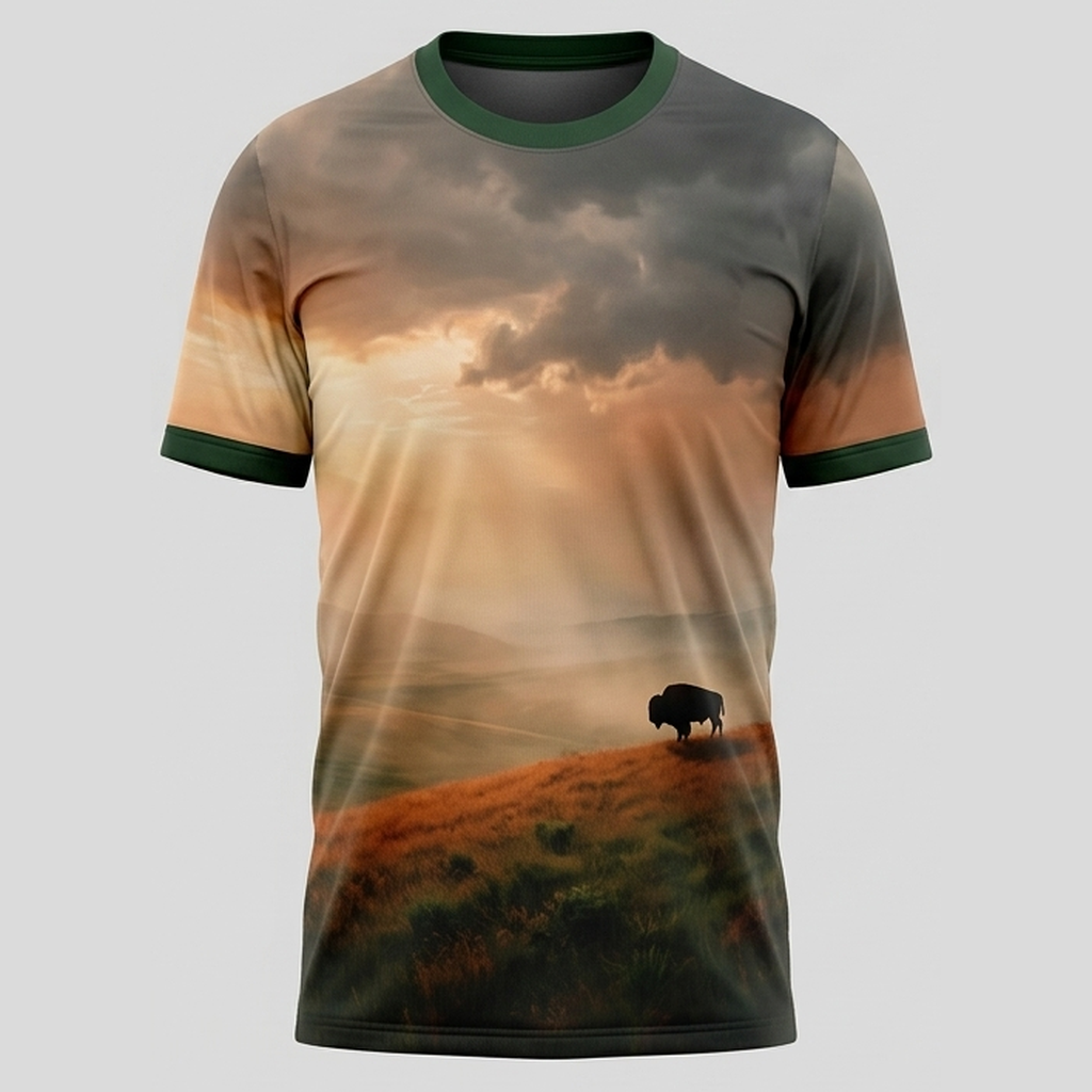 Lone Bison Prairie Storm Solitude Aop T-Shirt