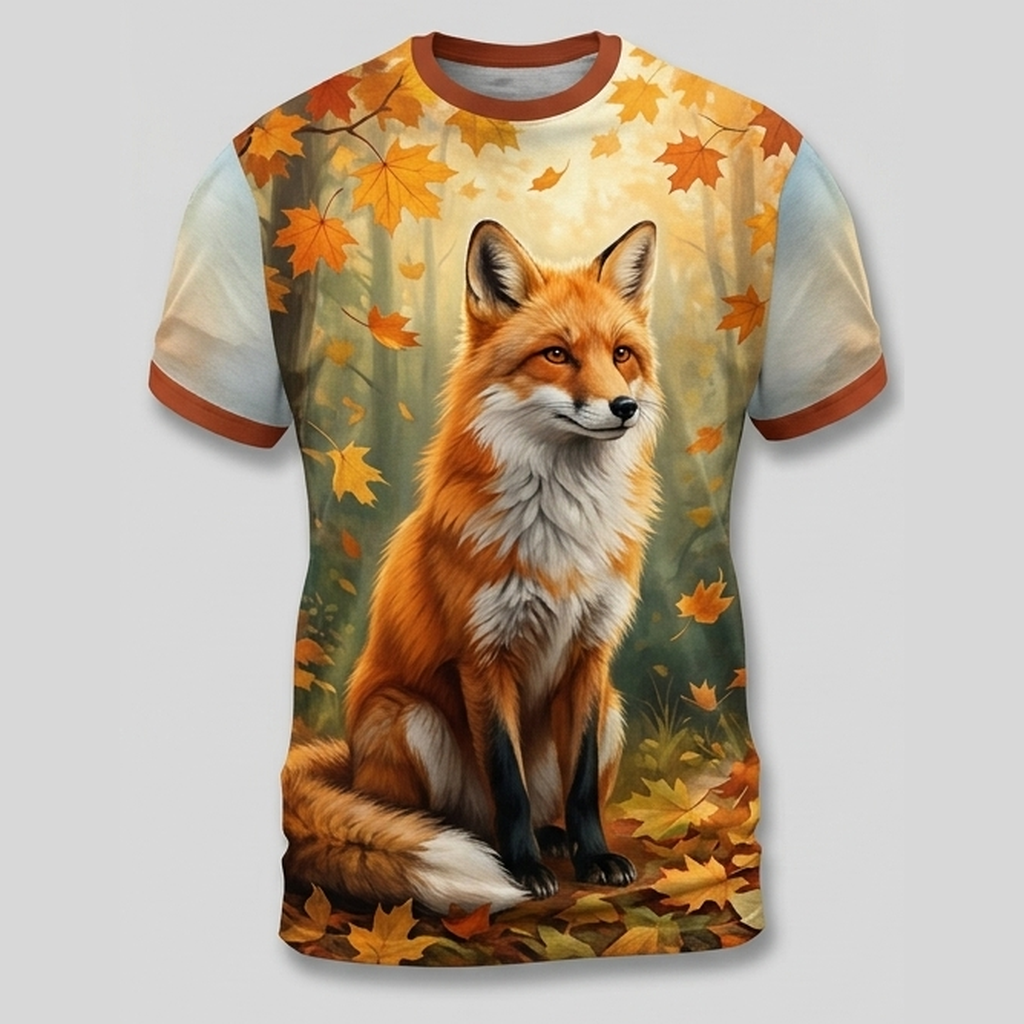 Red Fox Autumn Leaves Forest Aop T-Shirt