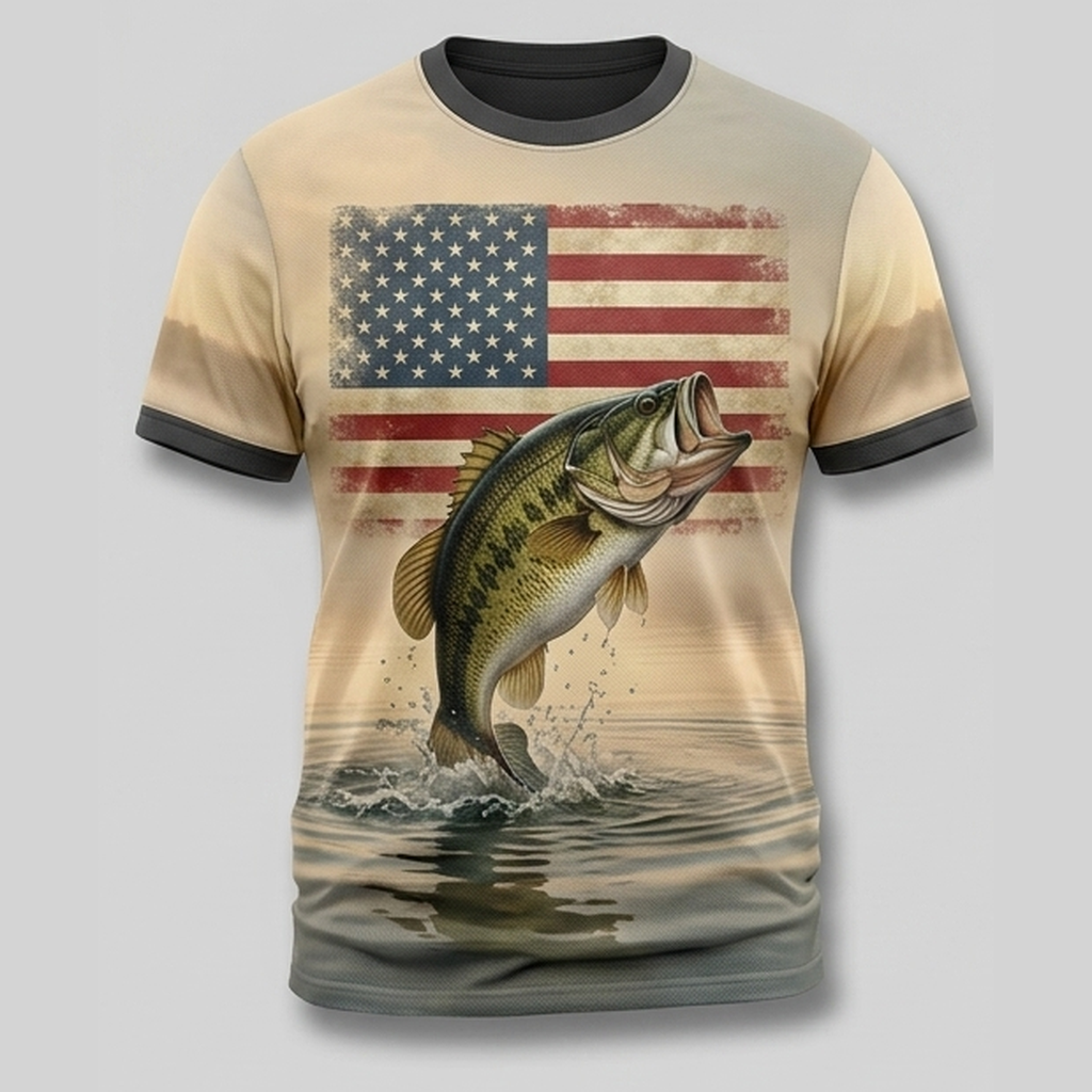 Vintage Bass Fishing American Flag Aop T-Shirt