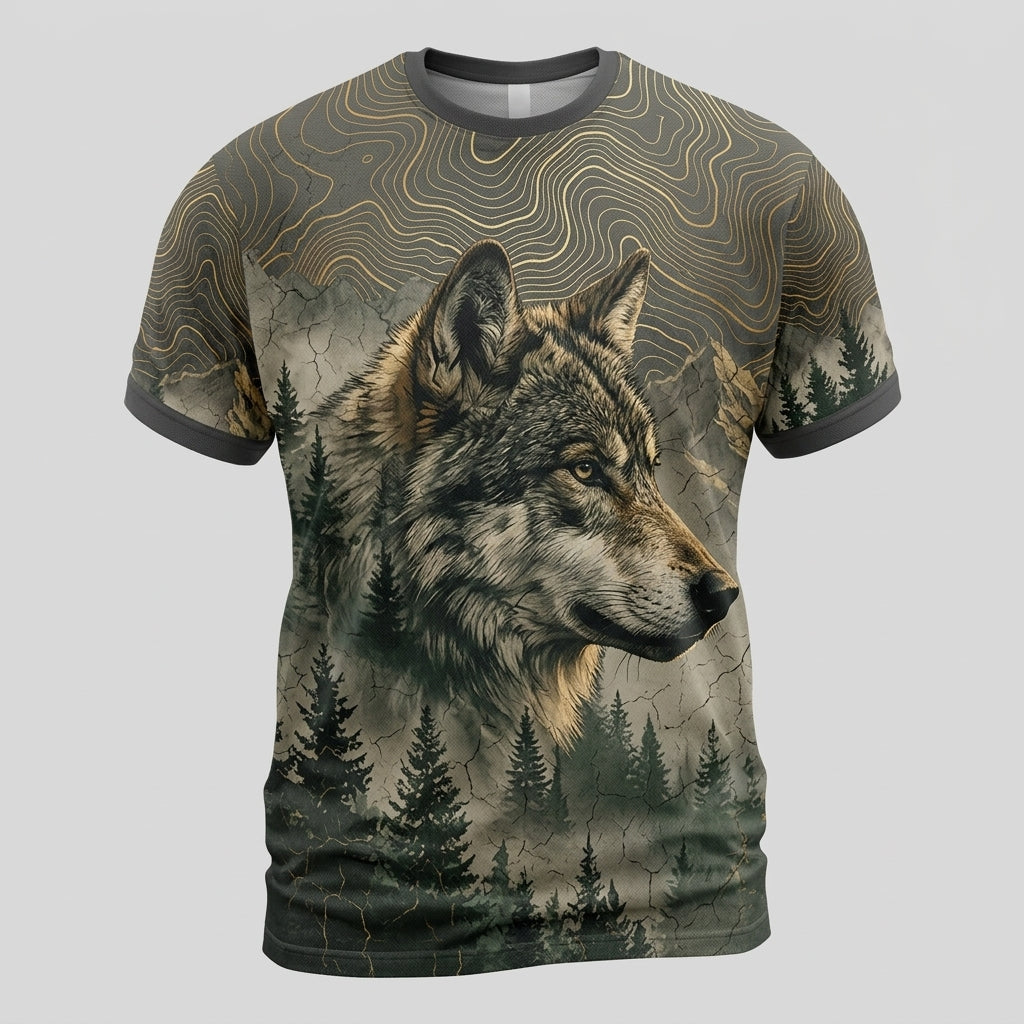 Vintage Wolf Mountain Topographic Aop T-Shirt